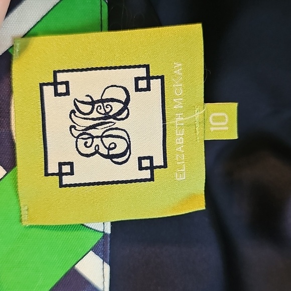 Elizabeth McKay Navy Green Patterned Silk Preppy Skirt Sz 10 WSK133 - Picture 7 of 8